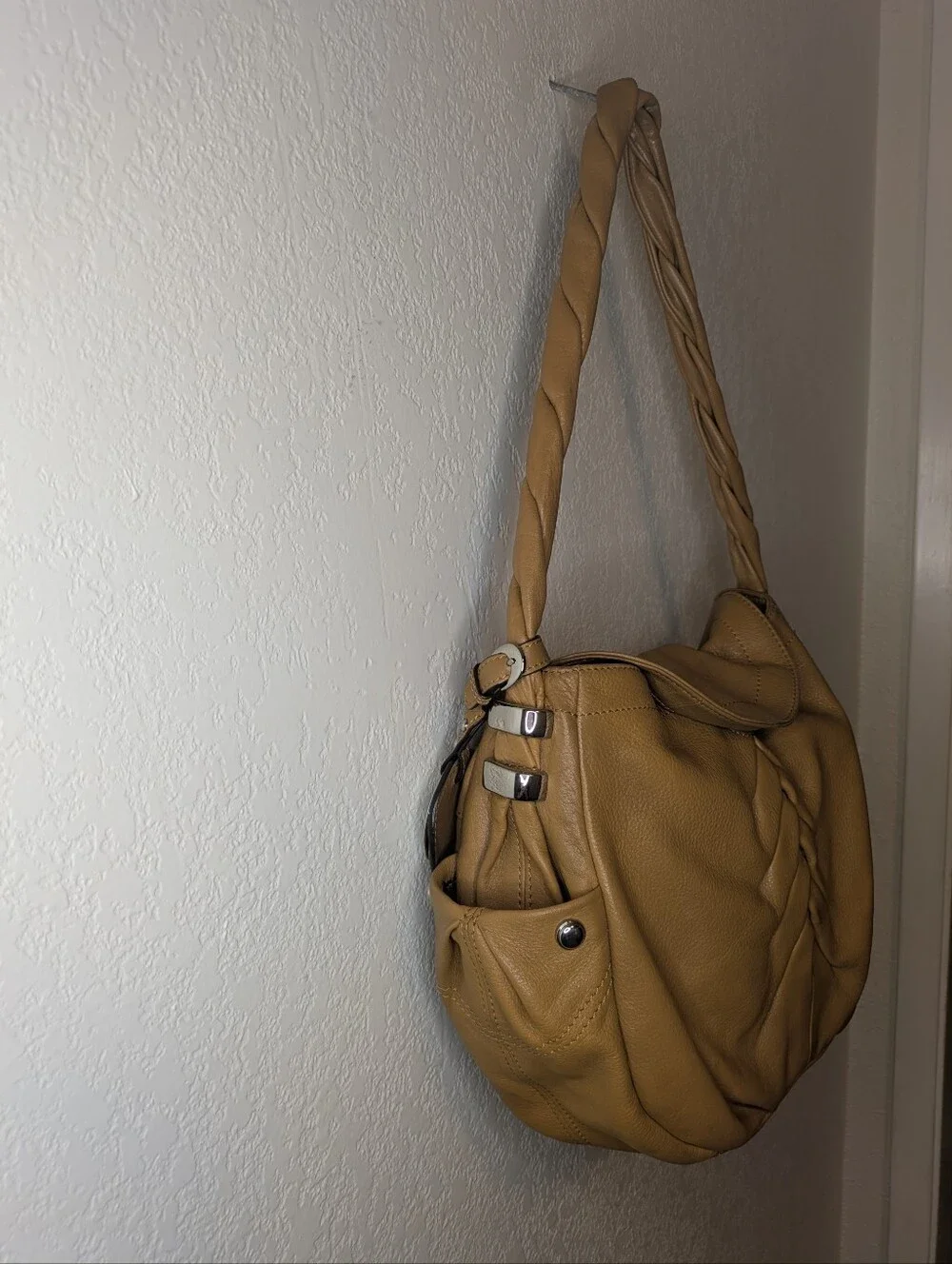 Authentic B. Makowsky Mustard Yellow Slouchy Leather Shoulder Bag